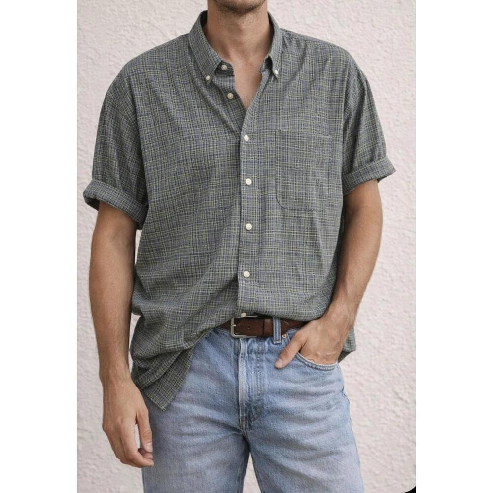 Vtg I. Miller Canada Button Down Shirt Mens Sz 2XL Green Plaid Oversized Dadcore